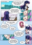 alternate_species city clothed clothing comic dialogue english_text equid female friendship_is_magic hair hasbro hi_res human humanized mammal mauroz multicolored_hair my_little_pony princess_celestia_(mlp) purple_hair school_uniform text twilight_sparkle_(mlp) two_tone_hair uniform