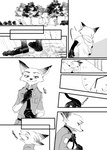 absurd_res ambiguous_gender anthro atlantica0208 black_and_white canid canine clock clothing comic disney english_text exercise fox hard_translated hi_res looking_at_viewer male mammal monochrome necktie nick_wilde police police_uniform red_fox running solo text translated true_fox uniform zootopia