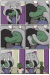 2018 2:3 alligator alligatorid angie_(study_partners) anthro base_three_layout blush breasts clothed clothing comic crocodilian elephant elephantid eyes_closed eyewear fangs female glasses green_eyes grid_layout hi_res hug kissing male male/female mammal mr._larson_(study_partners) proboscidean ragdoll_(study_partners) regular_grid_layout reptile scalie shell six_frame_grid six_frame_image study_partners teeth three_row_layout thunderouserections trunk turtle tusks young