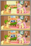 absurd_res applejack_(mlp) blonde_hair blue_eyes comic digital_media_(artwork) duo earth_pony equid equine female feral fluttershy_(mlp) friendship_is_magic green_eyes gutovi-kun hair hasbro hi_res horse mammal my_little_pony mythological_creature mythological_equine mythology pegasus pink_hair pony wings