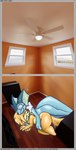 3d_(artwork) 3d_background absurd_res ambiguous_gender anthro blue_body buizel buzzy_the_buizel ceiling_fan comic credits cuddling detailed_background digital_media_(artwork) dresser duo eeveelution electric_fan english_text eye_patch eyewear fin floor forked_tail fur furniture generation_1_pokemon generation_4_pokemon hair hair_over_eye hi_res inside lying lying_on_ground mixed_media nintendo nude on_ground one_eye_obstructed open_mouth orange_body orange_fur outlet pokemon pokemon_(species) scar scars_all_over short_stack smile sparkle_(torturedtorchic) spooning tail text thick_thighs torturedtorchic unusual_anatomy unusual_tail vaporeon window wood wood_floor zcamzone