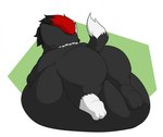 2019 anthro belly big_belly big_butt black_body black_fur black_hair black_tail butt canid canine canis colored digital_drawing_(artwork) digital_media_(artwork) dipstick_tail english_description fur hair huge_belly lying male mammal markings multicolored_hair obese obese_anthro obese_male on_front overweight overweight_anthro overweight_male rear_view red_hair red_maigc shaded short_hair simple_background simple_shading solo tail tail_markings theannoyingnpc two_tone_hair two_tone_tail white_background white_body white_fur white_markings white_tail_tip wolf