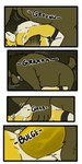 absurd_res anal anal_penetration anthro anthro_on_anthro anthro_penetrated anthro_penetrating anthro_penetrating_anthro bear belly biped bodily_fluids body_hair canid cobalt_(tatsuchan18) collar comic dialogue drugged duo english_text fur genitals hi_res lying male male/male mammal penetration penis sex sound_effects speech_bubble stretching substance_intoxication tatsuchan18 text text_box