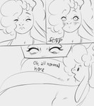 anthro big_breasts blush bovid breasts caprine clothed clothing comic dialogue dreamy_pride eyes_closed female hi_res huge_breasts hyper hyper_breasts livia_(dreamypride) mammal mature_female monochrome pupils sheep skimpy solo text