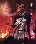 2024 5_fingers abs absurd_res anthro armwear athletic athletic_anthro athletic_male balls biped blowing_smoke brown_body brown_fur canid canine canis cheek_tuft chest_tuft choker clothed clothing digital_media_(artwork) dipstick_ears ear_markings ear_tuft facial_tuft femboy fingers fur genitals glans gloves green_eyes half-erect handwear hi_res himeragoldtail holding_object hookah humanoid_genitalia humanoid_penis jewelry latex latex_clothing latex_gloves latex_handwear latex_legwear latex_stockings legwear looking_at_viewer lycus_(ayx) male male_anthro mammal maned_wolf markings multicolored_body multicolored_ears multicolored_fur multicolored_tail navel necklace neckwear orange_body orange_fur partially_clothed pecs penis shrug_(clothing) sitting skimpy smile smoking solo stockings swimwear tail tail_markings thigh_highs tuft two-piece_swimsuit underwear vein veiny_penis white_body white_fur wolf