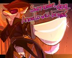 anthro armello belt black_clothing black_coat black_topwear bottomless canid canine clothed clothing coat dominant dominant_female female fire fox fur genitals imminent_rape league_of_geeks mammal mask melee_weapon multicolored_body panties panties_down partially_clothed purple_eyes pussy sabre_(weapon) scarlet_(armello) solo text topwear trufzn two_tone_body underwear underwear_down weapon