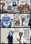 2015 anthro babystar biped clothing comic detailed_background dialogue digital_media_(artwork) english_text felid feline female fur group hair hi_res lion lynx male mammal megan_butler necktie nicholas_j._waters pantherine paul_grayson procyonid raccoon shirt standing text topwear