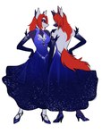 anthro breasts canid cleavage clothed clothing concept_art digo_marrallang dreamkeepers dress duo female female/female footwear hair hi_res high_heels indi_marrallang indigo_marrallang mammal missachan red_hair shoes sibling_(lore) swing_dance twins_(lore)