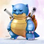 1:1 2016 ambiguous_gender anthro blastoise digital_media_(artwork) digital_painting_(artwork) generation_1_pokemon nintendo pokemon pokemon_(species) reptile scalie simple_background solo tsaoshin white_background