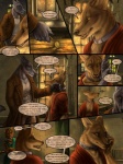 3:4 alectorfencer amon_(rukis) anthro canid canine canis clothed clothing coin collar comic dialogue digital_media_(artwork) ear_piercing english_text esha_(rukis) facial_piercing felid female fully_clothed fur gold_(metal) gold_coin grey_body grey_fur group jackal love luther_denholme male mammal metal_collar nose_piercing pantherine piercing red_lantern rukis sitting speech_bubble tail tan_body tan_fur text the_red_lantern tiger wolf