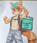 abs adolescent anthro armpit_hair biceps bodily_fluids body_hair canid canine clothed clothing hat headgear headwear hi_res leeksaltboy male mammal marker_(artwork) muscular muscular_young pecs raccoon_dog solo sweat tanuki tanuki_kun_(leeksaltboy) topless traditional_media_(artwork) young