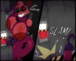 2024 animatronic anthro areola big_breasts big_butt breast_squish breasts butt canid canine comic crossgender derocrossh digital_drawing_(artwork) digital_media_(artwork) door_slam english_text eye_patch eyewear female five_nights_at_freddy's fox foxy_(fnaf) fur hair hi_res hook hook_hand huge_breasts huge_butt looking_at_viewer machine mammal nipples nude red_areola red_body red_fur red_nipples robot scottgames smile solo sound_effects squish tail text thick_thighs wide_hips