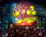 5:4 anthro bokeh candle date duo fire furniture hand_holding heart_symbol kamek koopa koopa_troopa magikoopa male male/male mario_bros nintendo reptile romantic romantic_couple scalie sitting table turtle zuggly