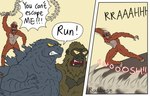 attack bald english_text feral fur godzilla godzilla_(series) group hi_res king_kong male running ruubeszdraws scales simple_background skar_king sound_effects speech_bubble text toho trio whip