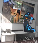 2024 acting_like_a_cat ambiguous_gender black_body black_ears black_fur black_nose black_tail blue_body blue_ears blue_fur blue_tail controller detailed_background digital_media_(artwork) digital_painting_(artwork) eeveelution electronics feral fur game_console game_controller generation_2_pokemon inside mahjong multicolored_body multicolored_ears multicolored_fur murtaugh_(stray) nagasaki_wonderful_polyester nintendo nintendo_switch pokemon pokemon_(species) quadruped shaded shadow stray_(video_game) switch_console tail two_tone_body two_tone_ears two_tone_fur two_tone_tail umbreon