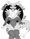 anthro bandai_namco blue_eyes breasts canid cleavage clothed clothing digimon digimon_(species) elbow_sleeves female greyscale hi_res legwear leotard mammal monochrome renamon solo stockings yin_yang zwitterkitsune