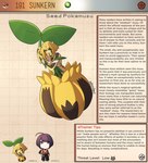 anthro blonde_hair clothing english_text female generation_2_pokemon hair hi_res human kinkymation male mammal nintendo pokemon pokemon_(species) sunkern text yellow_body yellow_skin