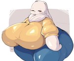 2024 6:5 anthro big_breasts big_butt black_nose blue_bottomwear blue_clothing blue_pants border bottomwear breasts butt clothing colored digital_media_(artwork) english_text eyebrows female grey_background hi_res huge_breasts huge_butt huge_thighs hyper hyper_breasts hyper_butt lagomorph leporid lightmizano long_ears mammal neck_tuft ocd_(lightmizano) one_eye_closed open_mouth pants rabbit red_eyes shaded signature simple_background solo tan_clothing tan_shirt tan_topwear text thick_thighs topwear tuft venus_figure white_body white_border white_ears white_eyebrows