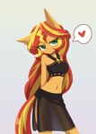 2022 anthro anthrofied bedroom_eyes bikini bikini_bottom bikini_top black_bikini black_bikini_bottom black_bikini_top black_clothing black_pareo black_swimwear blonde_hair blonde_mane blush bottomwear clothing digital_drawing_(artwork) digital_media_(artwork) equestria_girls equid equine female flat_stomach flirting friendship_is_magic fur green_eyes grey_background hair hasbro heart_symbol hi_res horse howxu looking_at_viewer mammal mane midriff multicolored_hair multicolored_mane multicolored_tail my_little_pony narrowed_eyes navel pareo pony red_hair red_mane red_tail seductive simple_background smile smiling_at_viewer solo speech_bubble sunset_shimmer_(eg) swimwear tail tan_body tan_ears tan_fur tan_inner_ear topwear two-piece_swimsuit yellow_tail