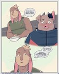 2020 4:5 abe_(mikrogoat) anthro basil_(mikrogoat) blush clothing comic dialogue domestic_pig duo english_text hi_res humanoid_hands lagomorph leporid male mammal mikrogoat overweight overweight_anthro overweight_male rabbit shirt speech_bubble suid suina sus_(pig) text topwear url