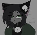 alternative_fashion anthro bell bell_collar collar crossgender cumcadaver domestic_cat ear_piercing ear_ring ear_stud eyeliner facial_hair felid feline felis goth hi_res makeup male mammal neve_lunn piercing ring_piercing skull_accessory snaggle_tooth solo sweatshirt