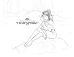 arania belt bodily_fluids choker clothed clothing comic crying dialogue dress english_text eveleen_(tcitw) eyes_closed female footwear forest hair hi_res human human_only jewelry mammal monochrome necklace not_furry outside plant shoes solo tears text the_cabin_in_the_woods_(arania) tree