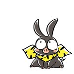 1:1 bandanna black_body black_skin blush blush_stickers domestic_pig kerchief looking_up male mammal p-chan ranma_1/2 simple_background solo suid suina sus_(pig) wantafutoshi white_background yellow_bandana