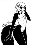 2023 anthro bedroom_eyes breasts clothed clothing ear_piercing ear_ring female fur hair hi_res kelly_o'dor looking_at_viewer mammal mephitid monochrome narrowed_eyes one-piece_swimsuit piercing ring_piercing seductive skunk solo swimwear tegerio zandar's_saga