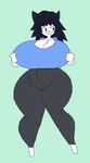 4four44 anthro big_breasts black_hair breasts felid female fur hair huge_breasts hyper hyper_breasts mammal solo tailless white_body white_fur wide_hips