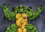 abs anthro arms belly brain bulge cape claws clothing crocodile crocodilian growth hair kaiju macro male meta morkzaytf9 muscular navel nipples organs outline pecs reptile scalie smile smirk solo spikes transformation vein