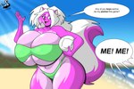 anthro ball beach big_breasts bikini breasts chrisandcompany clothing dialogue english_text female hi_res huge_breasts lucy_skye_diamond mammal mephitid skunk solo speech_bubble swimwear text thick_thighs two-piece_swimsuit volleyball_(ball) wide_hips