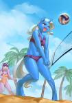 2015 anthro anthrofied audrarius ball beach bikini blue_body blue_fur clothing cloud detailed_background digital_media_(artwork) duo equid equine feathered_wings feathers female friendship_is_magic fur hair hasbro hi_res horn mammal multicolored_hair my_little_pony mythological_creature mythological_equine mythology navel net one-piece_swimsuit open_mouth outside palm_tree plant purple_body purple_eyes purple_feathers purple_fur purple_hair sand seaside sky sport swimwear tree trixie_(mlp) twilight_sparkle_(mlp) two-piece_swimsuit two_tone_hair unicorn volleyball volleyball_(ball) volleyball_net water winged_unicorn wings