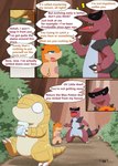 comic darrow0 dialogue english_text feral forest generation_1_pokemon generation_2_pokemon generation_5_pokemon hi_res krookodile male max_potion mo_(darrow) nintendo plant pokemon pokemon_(species) pol_(darrow) quilava sandshrew semi-anthro speech_bubble text totodile tree yuel