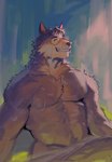 2024 abs anthro barazoku biceps big_muscles biped brown_body brown_fur canid canine canis fur glasses_on_face happy hi_res lodgebert male mammal muscular muscular_anthro muscular_male pecs solo white_body white_fur wolf