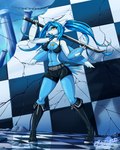 2021 4:5 anthro belt black_rock_shooter blue_body blue_hair boots breasts claws clothed clothing digital_media_(artwork) english_text eyelashes female finger_claws floor footwear generation_3_pokemon hair hi_res holding_melee_weapon holding_object holding_sword holding_weapon latiar latias legendary_pokemon melee_weapon nintendo number pokemon pokemon_(species) pokemorph pose pupils scenery shadow shoes solo standing sword tail text tiara_(latiar) tile tile_floor weapon white_pupils white_sclera wings yellow_eyes