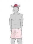 3:4 anthro boxers_(clothing) clothed clothing common_hippopotamus fuze hi_res hippopotamid larry_(texnatsu) male mammal pattern_clothing pattern_underwear simple_background solo striped_clothing striped_underwear stripes texnatsu topless underwear white_background