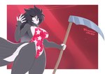 absurd_res anthro avian big_breasts bird black_body black_hair breasts byghosteduard clothing female hair helluva_boss hi_res long_hair melee_weapon octavia_(helluva_boss) one-piece_swimsuit polearm red_eyes scythe solo swimwear tail weapon white_body white_eyes