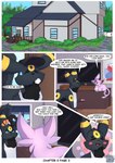 absurd_res blush clothing comic dialogue digital-novarts duo eeveelution english_text espeon feral generation_2_pokemon hat headgear headwear hi_res nintendo pawpads paws pokemon pokemon_(species) text umbreon