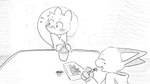 16:9 animal_crossing anthro beverage biped blush clothed clothing dialogue_in_description digital_drawing_(artwork) digital_media_(artwork) domestic_cat dragonweirdo duo eyes_closed felid feline felis female food fries fur greyscale hi_res male mammal marshal_(animal_crossing) monochrome nintendo olivia_(animal_crossing) open_mouth open_smile rodent sciurid sitting smile tail tree_squirrel widescreen