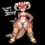 0eff0rt 1:1 alpha_channel anthro bandeau bare_shoulders brown_body clothing clothing_pull conditional_dnp english_text female fingerless_gloves g-string gloves handwear hi_res horn knee_pads kobold looking_at_viewer lucha_libre_mask markings mask midriff navel panties panty_pull piko_(simplifypm) scalie short_stack solo sports_mask sportswear spots spotted_body tail text thick_tail thick_thighs thong topwear underwear underwear_pull wide_hips wrestling wrestling_mask