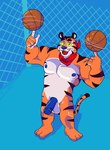 2022 3_toes 5_fingers anthro ball balls bandanna bandanna_only barefoot basketball_(ball) biceps biped black_eyes black_stripes blue_nipples blue_nose blue_penis bulge clothed clothing countershading erection feet felid fence fingers frosted_flakes fur genitals half-closed_eyes hi_res high-angle_view kellogg's kerchief kerchief_only looking_at_viewer male mammal markings mascot mostly_nude multicolored_body muscular muscular_male narrowed_eyes neckerchief nipples nude open_mouth orange_body orange_fur pantherine pecs penis red_kerchief red_neckerchief shadow simple_background smile solo soupspicyy standing striped_body striped_fur stripes text_on_bandanna tiger toes tony_the_tiger topless whiskers yellow_sclera