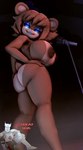 3d_(artwork) anthro areola bear big_breasts big_butt blue_eyes breasts butt clothing digital_media_(artwork) electronics eyeshadow female five_nights_at_freddy's freddy_(fnaf) fredina's_nightclub fredina_(cally3d) hat hat_only headgear headgear_only headwear headwear_only hi_res huge_breasts looking_down low-angle_view makeup mammal microphone mostly_nude nicholaideus nipples scottgames solo top_hat