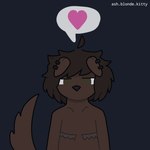 1:1 anthro ashblondekittyy brown_body brown_fur brown_hair canid canine canis clothed clothing domestic_dog ear_piercing floppy_ears fur green_eyes hair heart_symbol looking_at_viewer male mammal mastectomy_scar piercing rex_(ashblondekittyy) scar solo speech_bubble tail topless topless_anthro topless_male trans_(lore) trans_man_(lore)