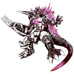 1:1 ambiguous_gender anthro armor bandai_namco broken_armor claws digimon digimon_(species) dinosaur dragon glowing glowing_eyes godzilla godzilla_(series) hybrid mythological_creature mythological_scalie mythology official_art prehistoric_species reptile scalie solo toho transformation unknown_artist wargreymon