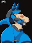 2024 anthro artist_logo artist_name big_breasts black_background blue_body blue_fur breasts crossed_arms dialogue english_text female frown fur generation_4_pokemon genitals hand_spike hi_res knightmoonlight98 logo looking_at_viewer looking_down looking_down_at_viewer low-angle_view lucario meme navel nintendo nipple_dip nipples nude pathetic_(meme) pokemon pokemon_(species) pussy red_eyes simple_background solo spikes spikes_(anatomy) talking_to_viewer text