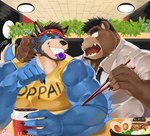 Rating: s
ID: 4181212
Date: 2023-07-19 20:39:33 -0400
Status: active
Score: 16
2023 accessory ameno_mikazuki angry anthro arm_tuft artist_logo bear beverage biceps black_hair blue_body blue_fur boil brown_bear brown_body brown_fur canid canine canis car_keys ceiling_lamp chopsticks claws clothing collared_shirt condom condom_in_mouth condom_wrapper container cross-popping_vein cup deltoids duo elbow_tuft eye_scar eyes_closed facial_hair facial_scar finger_claws food fur gesture goatee hair hand_around_neck hand_gesture headband hi_res inner_ear_fluff inside lamp logo male male/male mammal motion_lines mouth_hold muscular muscular_anthro muscular_male necktie noodles object_in_mouth plant pointing pointing_down ramen restaurant scar sexual_barrier_device shirt sitting smile tail tail_motion tailwag tank_top text text_on_clothing text_on_topwear topwear tuft ursine white_clothing white_shirt white_topwear wolf yellow_clothing yellow_shirt yellow_tank_top yellow_topwear post #4181212