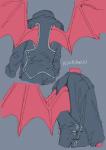 ambiguous_gender blue_clothing clothing furgonomics hi_res jacket kuura_kuu membrane_(anatomy) membranous_wings multiple_images rear_view shirt sketch sketch_page solo topwear unknown_species wings