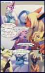 2019 absurd_res anthro anthrofied canid comic conditional_dnp dialogue digital_media_(artwork) eeveelution elvche english_text espeon female flareon generation_1_pokemon generation_2_pokemon generation_4_pokemon generation_6_pokemon genitals glaceon group hi_res jolteon leafeon male mammal nintendo pokemon pokemon_(species) pussy sylveon tail text umbreon vaporeon