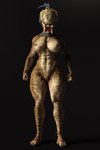 2:3 3d_(artwork) absurd_res alien areola breasts digital_media_(artwork) drinkerofskies female front_view genitals hi_res humanoid innie_pussy looking_at_viewer muscular muscular_female nipples nude open_mouth orange_eyes predator_(franchise) pussy solo squarepeg3d standing yautja