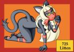 anthro anthrofied bernardol22 black_body black_breasts black_fur blonde_hair breasts caption_box domestic_cat felid feline felis female fur generation_7_pokemon green_eyes grumpy hair hi_res hitori09 id_number lillie_(pokemon) litten mammal markings nintendo nipples nude number pawpads pinup pokedex_number pokemon pokemon_(species) pokemon_trainer pokemorph pose red_body red_fur red_nipples solo species_name text text_box whiskers yellow_sclera yellow_text_box